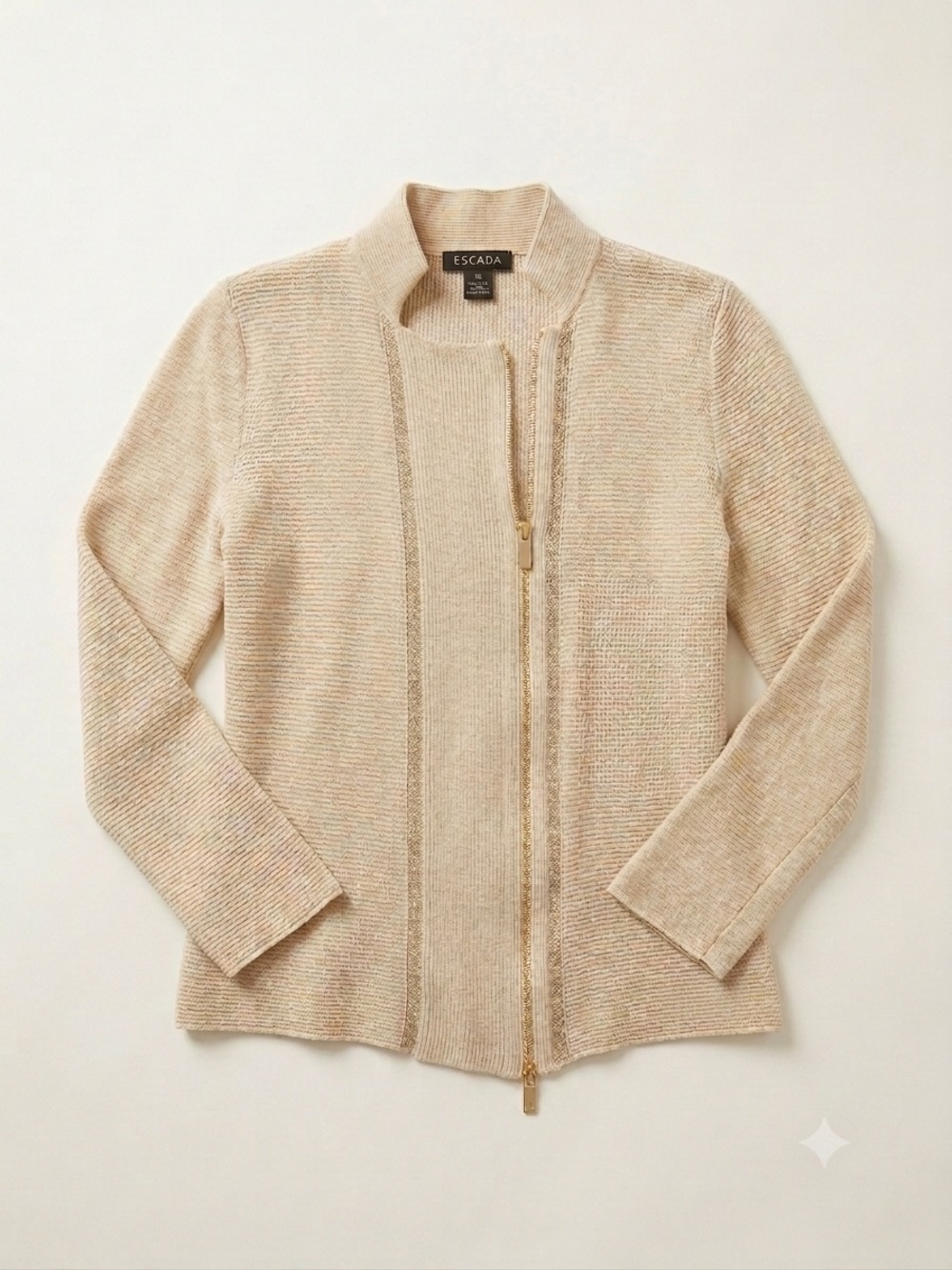 ESCADA Suzie Gold Metallic Knit Cardigan Zip Jacket M Fits XS Wool Luxury